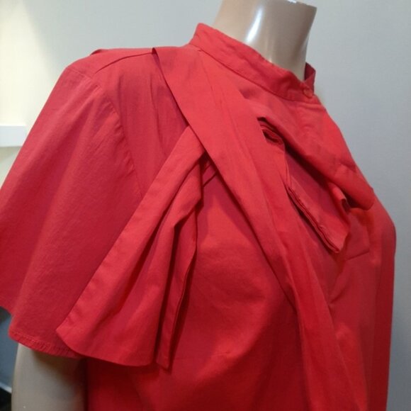 Eloquii Short Sleeve Popover Blouse Womens Plus Size 18 Red Pleated Bow Top - Picture 9 of 14
